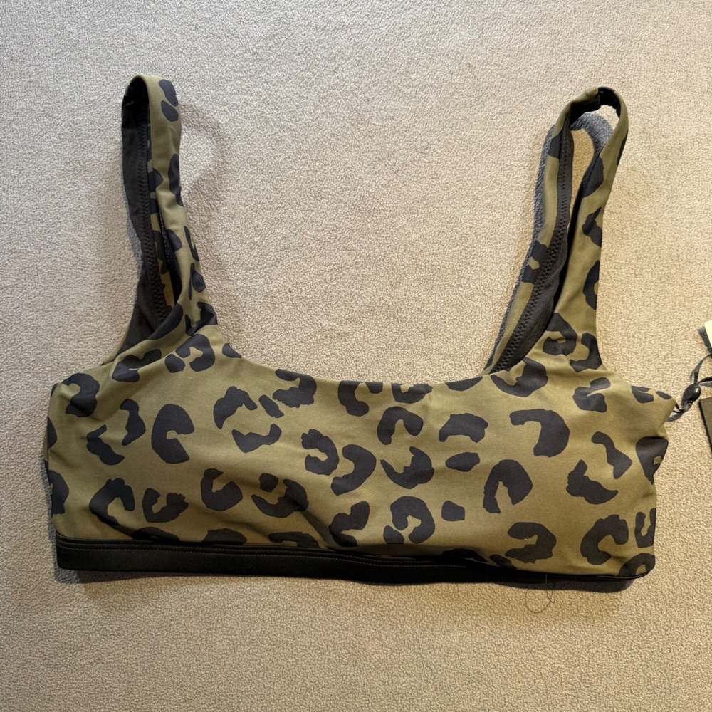 DKNY Womens Olive Green Leopard Print Bikini Top XL DI2TL462 UPF 50+ NWT